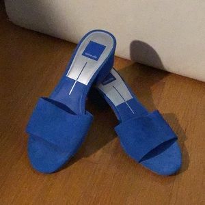 NWOT Blue suede sandals w/2” architectural heel